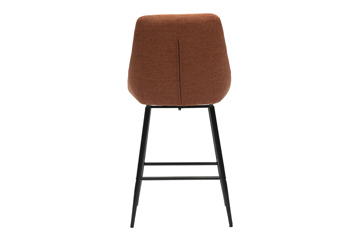 Tabouret de bar en tissu terre br�l�e vue de dos avec structure en m�tal noir.