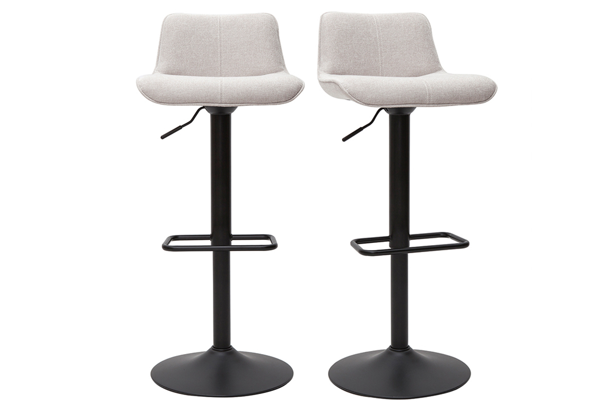 Tabourets de bar r�glables pivotants 360� en tissu effet velours textur� beige et m�tal noir (lot de 2) BOOST