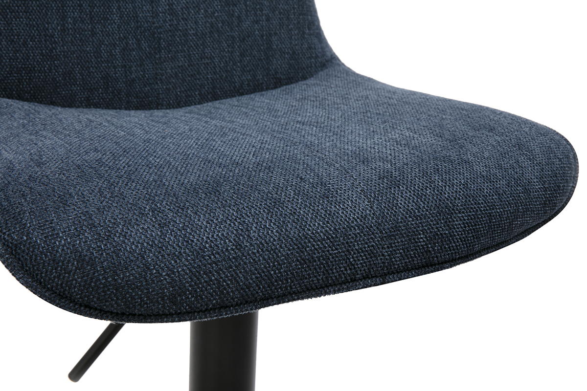 Tabourets de bar r�glables pivotants 360� en tissu effet velours textur� bleu fonc� et m�tal noir (lot de 2) BOOST