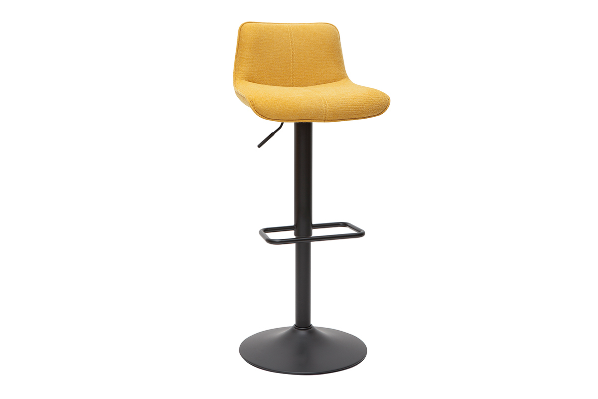 Tabourets de bar r�glables pivotants 360� en tissu effet velours textur� jaune moutarde et m�tal (lot de 2) BOOST