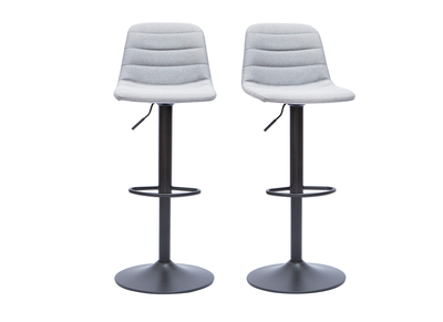 Tabourets de bar r&eacute;glables pivotants 360&deg; en tissu gris clair et m&eacute;tal (lot de 2) SAURY