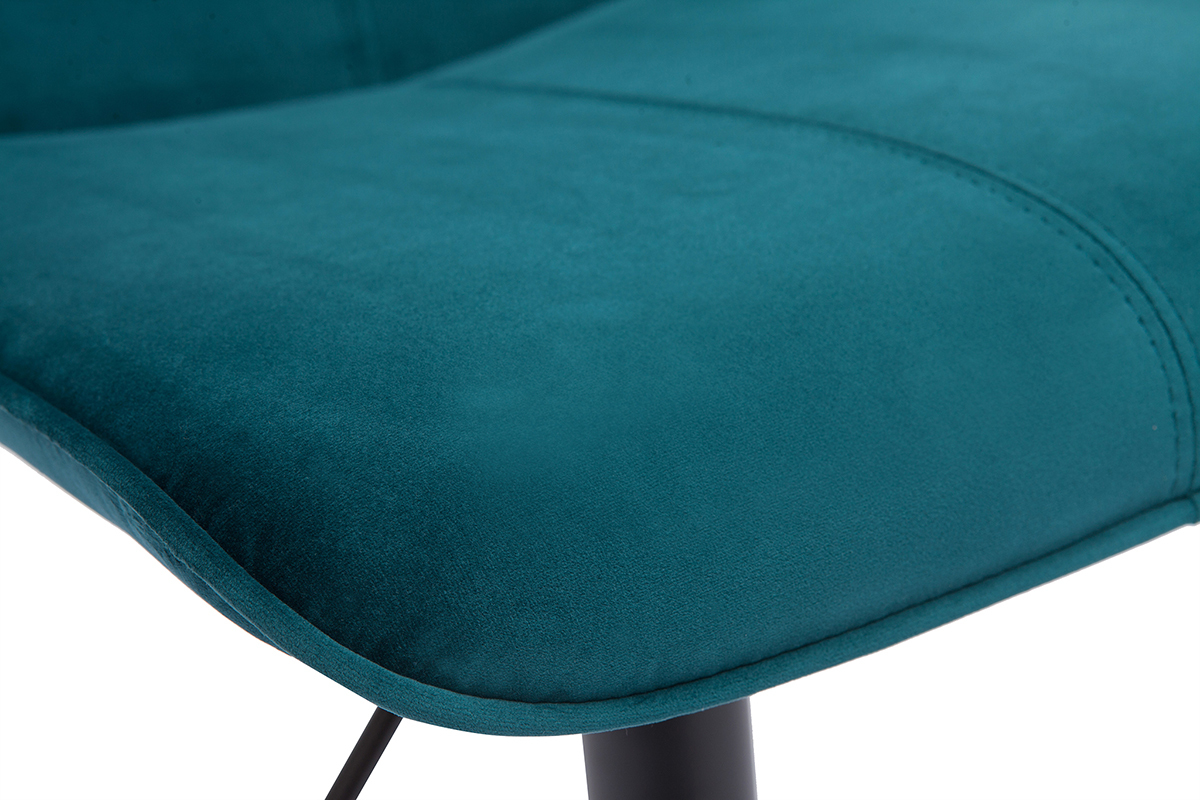 Tabourets de bar r�glables pivotants 360� en tissu velours bleu p�trole et m�tal noir (lot de 2) BOOST