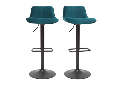 Tabourets de bar r&eacute;glables pivotants 360&deg; en tissu velours bleu p&eacute;trole et m&eacute;tal noir (lot de 2) BOOST
