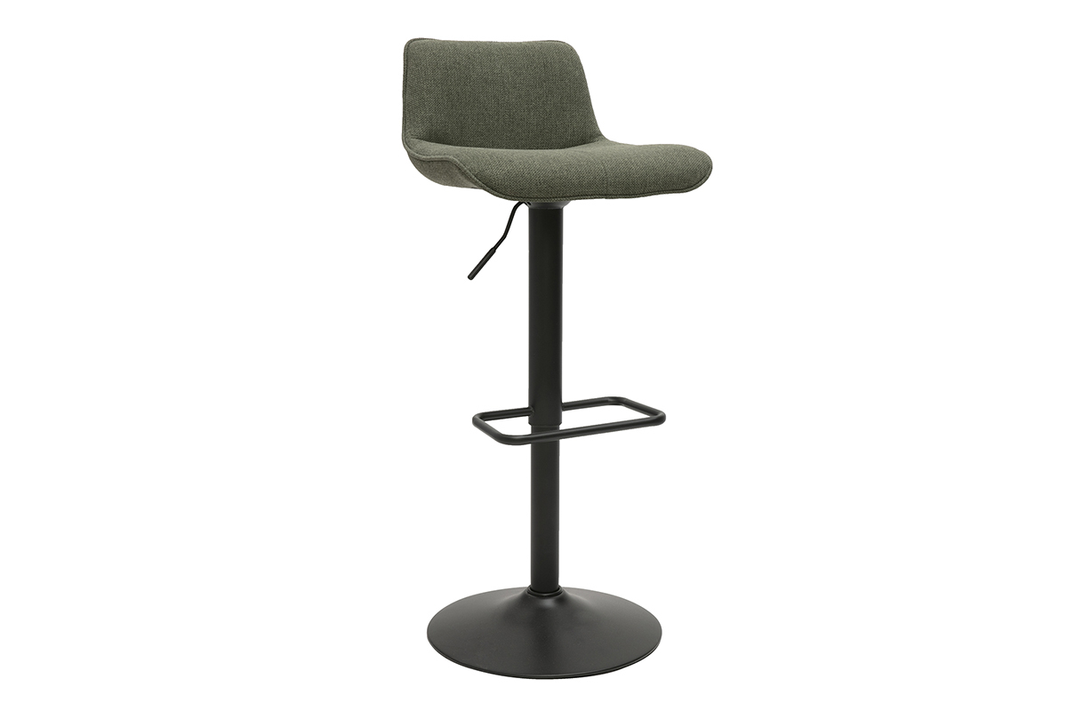 Tabourets de bar r�glables pivotants 360� en tissu vert kaki et m�tal noir (lot de 2) BOOST