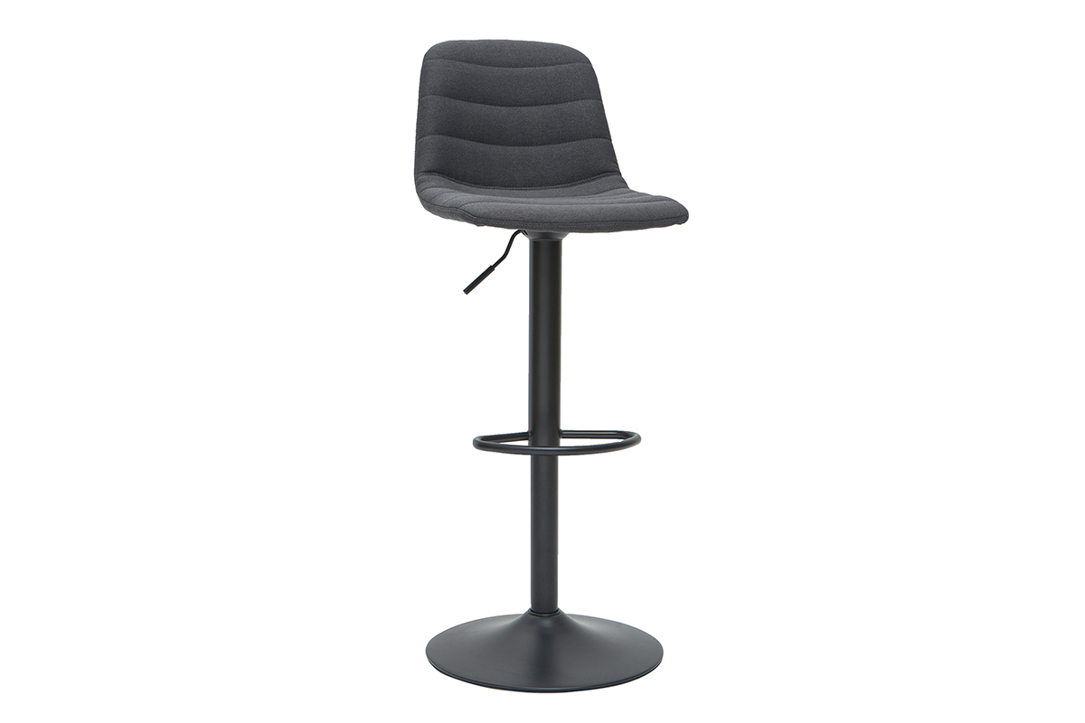 Tabourets de bar r�glables pivotants 360� tissu et m�tal gris fonc� (lot de 2) SAURY