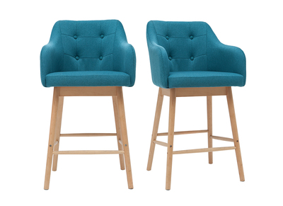 Tabourets de bar scandinaves bleu canard et bois H65 cm (lot de 2) BALTIK