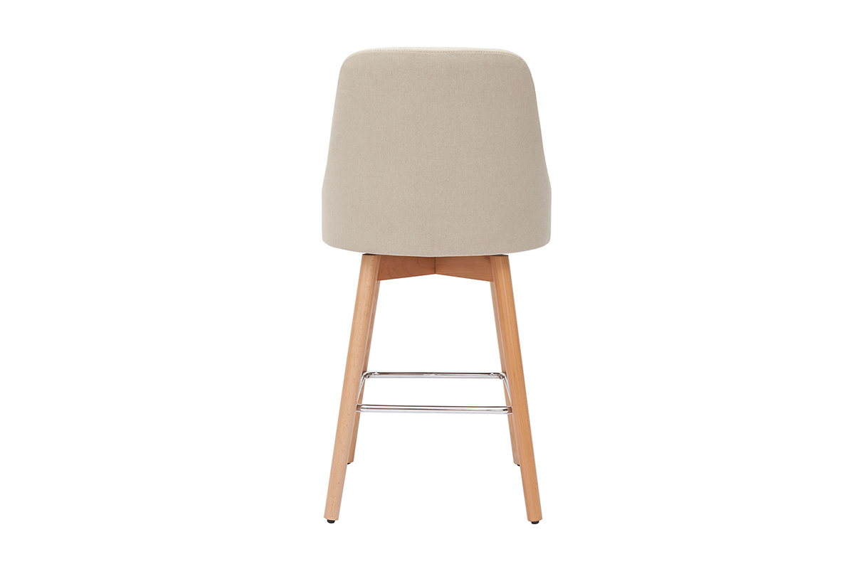 Tabourets de bar scandinaves pivotants 360� en tissu beige et bois h�tre massif H65 cm (lot de 2) HASTA