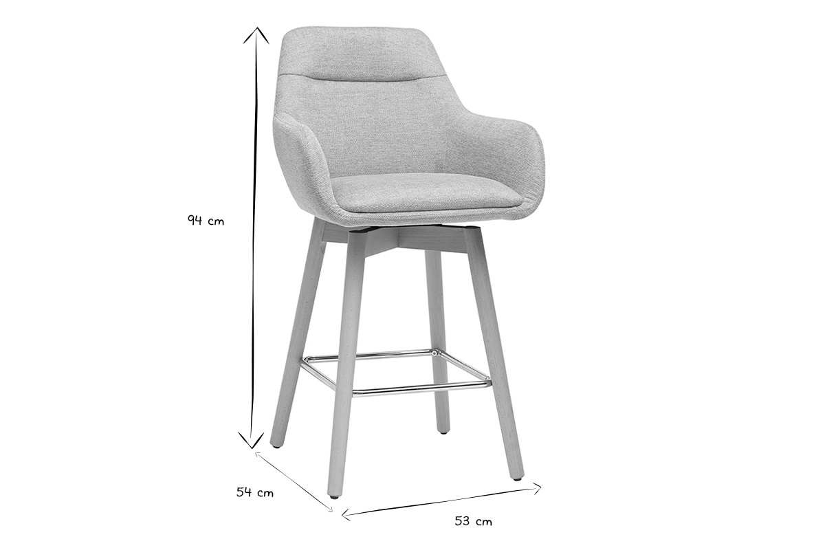 Dimensions du tabouret de bar ALESS en noir et blanc, hauteur 94 cm, profondeur 54 cm, largeur 53 cm.
