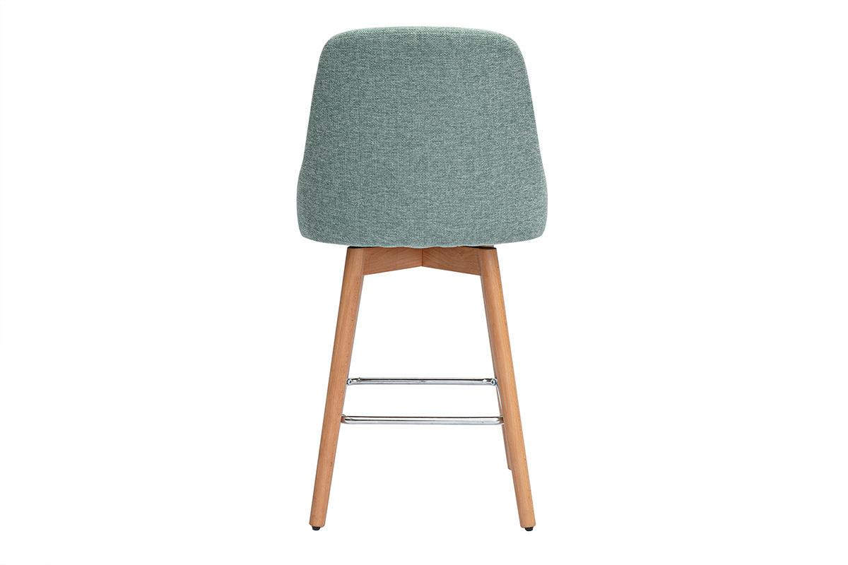 Tabouret scandinave vert c�ladon, vue arri�re, pi�tement bois, repose-pieds m�tal.