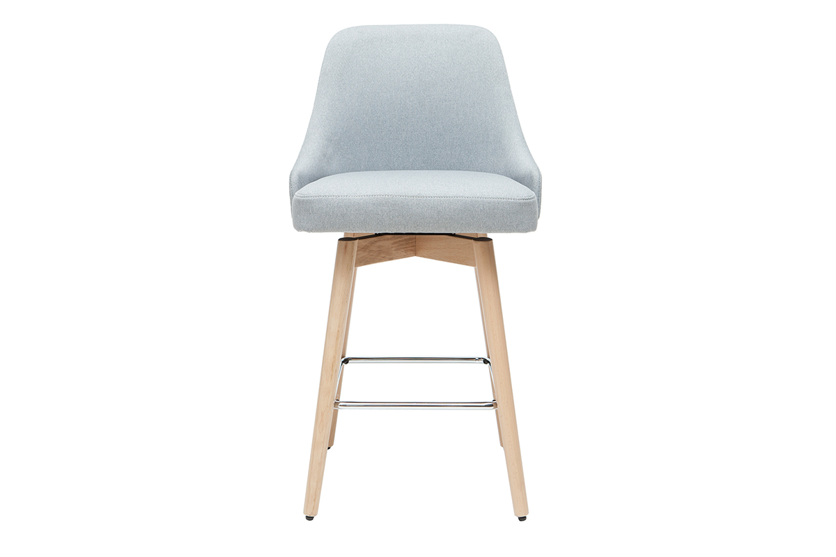 Tabourets de bar scandinaves pivotants 360� en tissu gris clair et bois h�tre massif H65 cm (lot de 2) HASTA