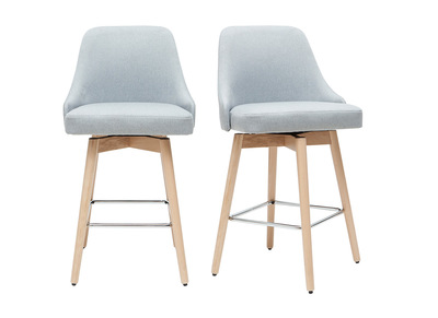 Tabourets de bar scandinaves pivotants 360&deg; en tissu gris clair et bois h&ecirc;tre massif H65 cm (lot de 2) HASTA