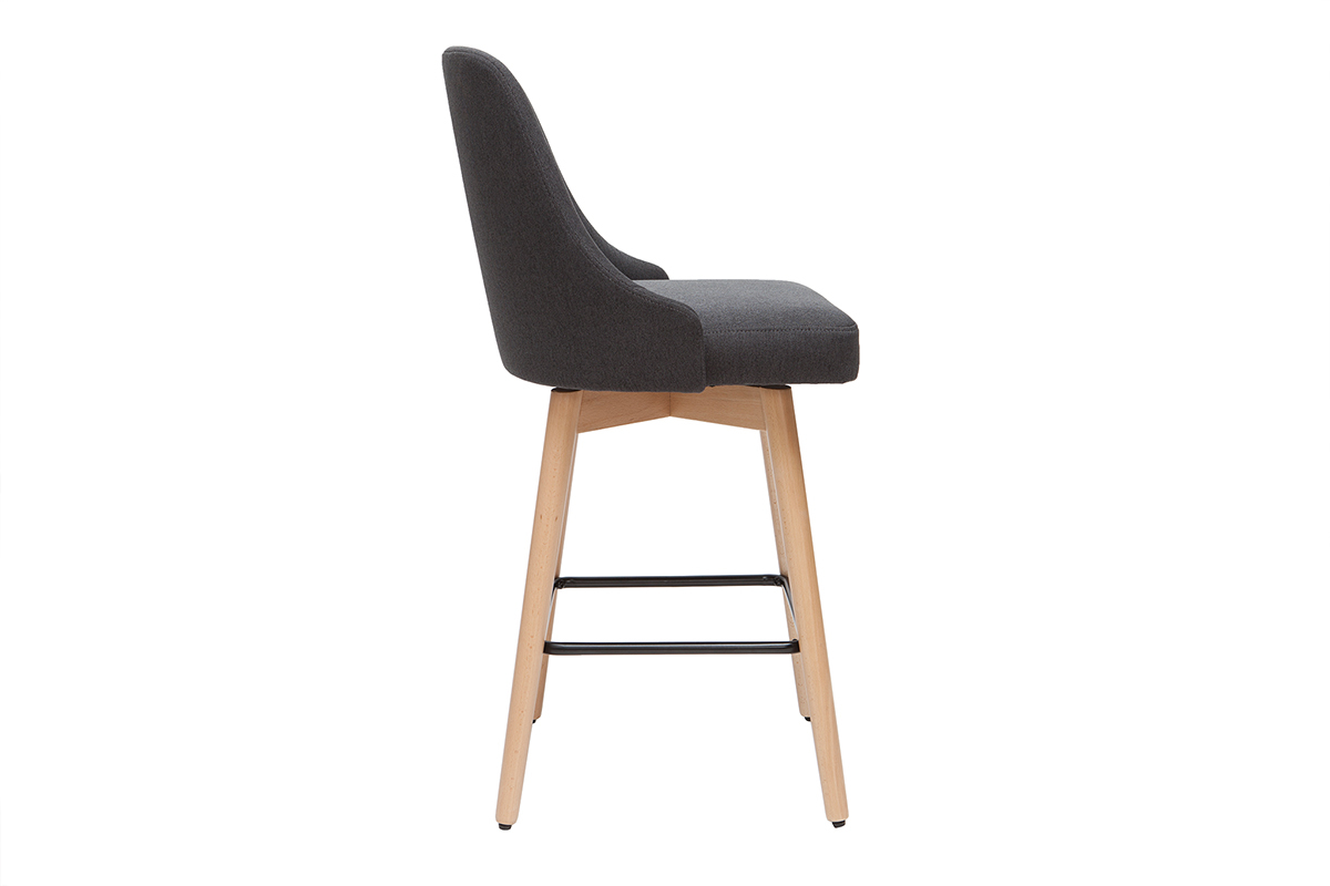 Tabourets de bar scandinaves pivotants 360� en tissu gris fonc� et bois h�tre massif H65 cm (lot de 2) HASTA