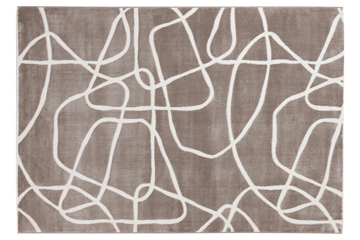 Tapis rectangulaire taupe avec motifs line art 160 x 230 cm